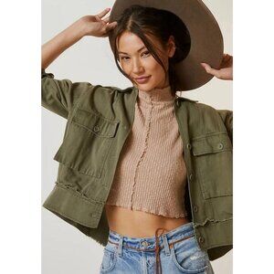 NWT Anthropologie Tiny Cleo Cropped Utility Jacket S Petite Festival Boho Army
